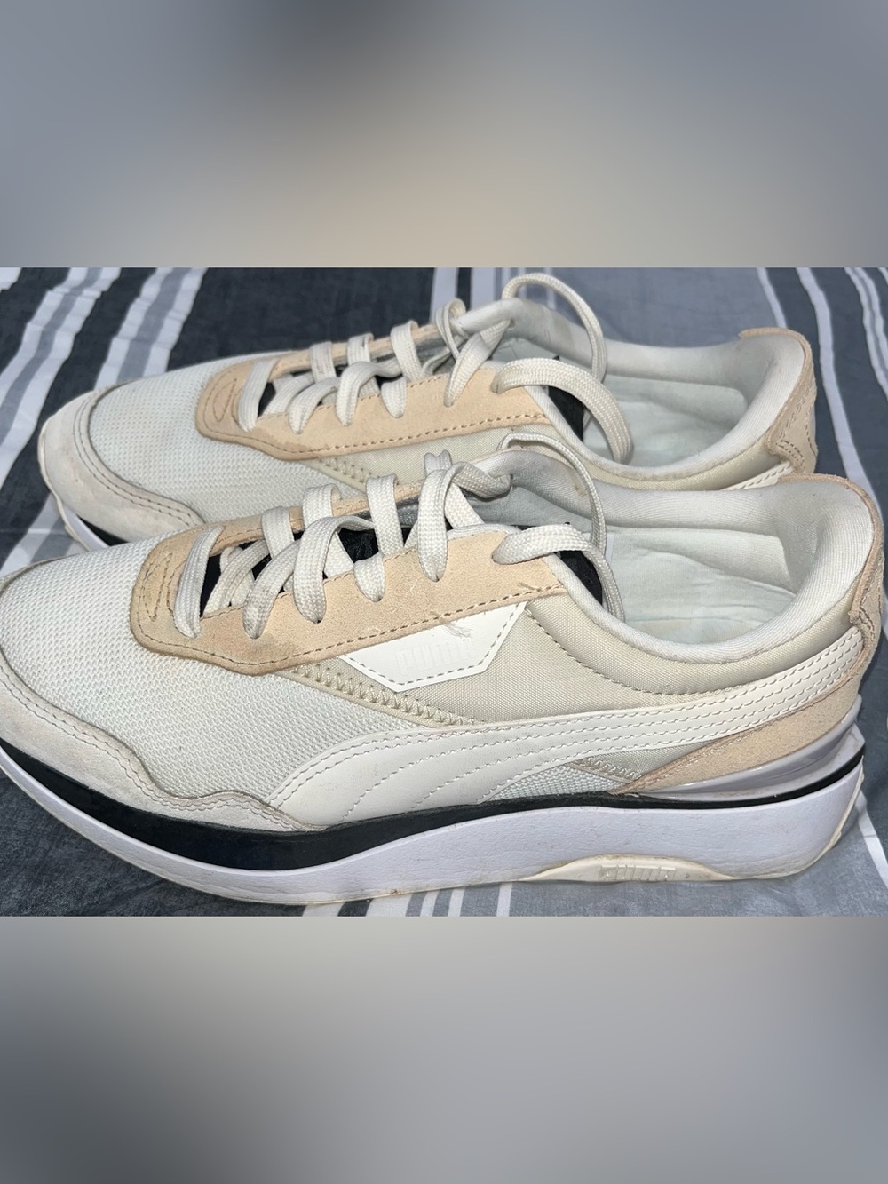 Puma Cruise Rider White and Beige Low-Top Sneakers